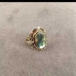 Abalone Shell Sterling Silver Ring (925, Sz: 8)