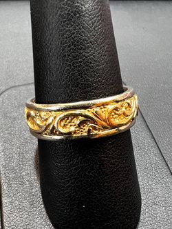 14k two tone gold patterned ring