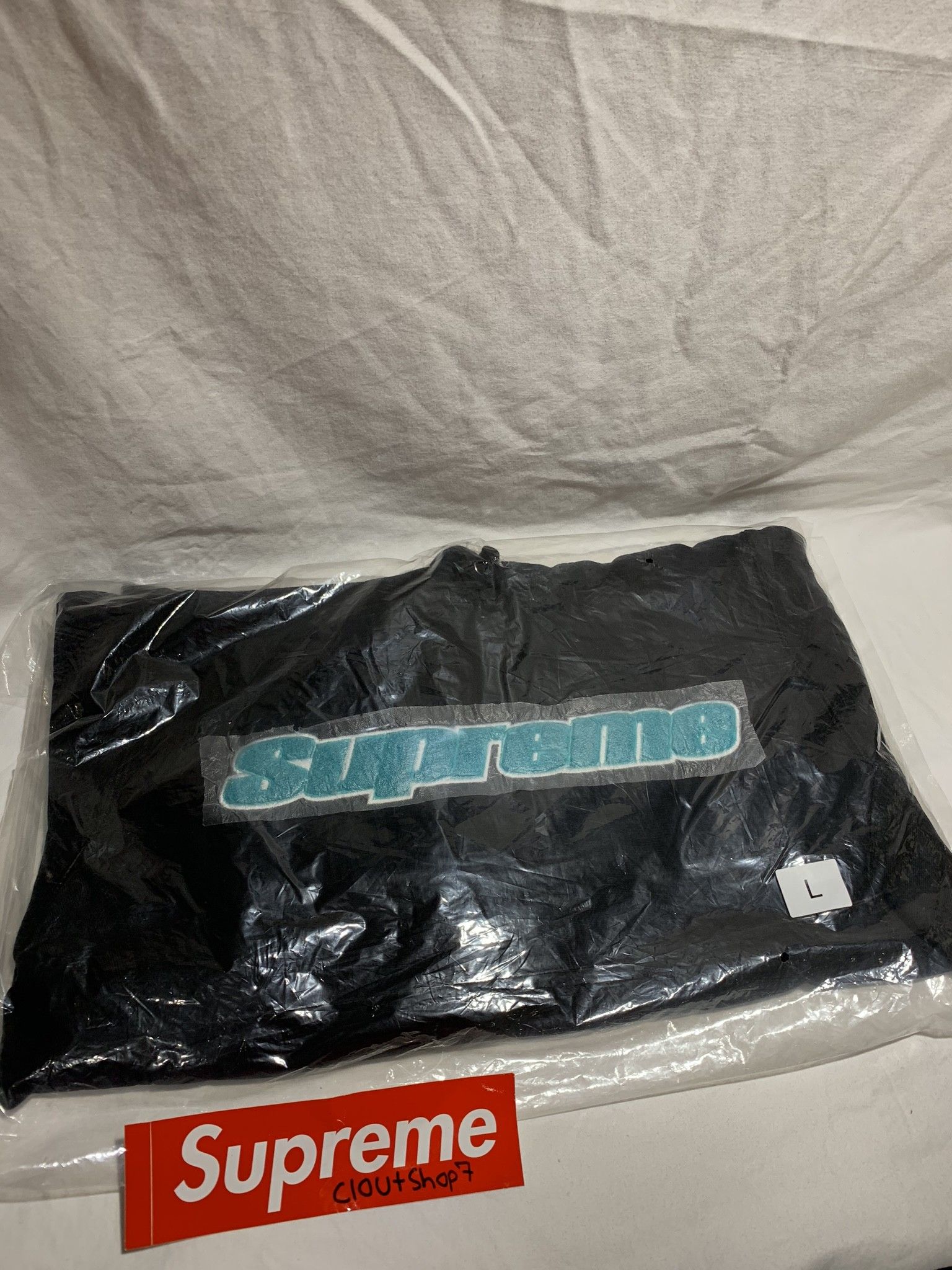 Supreme black chenille hoodie size L