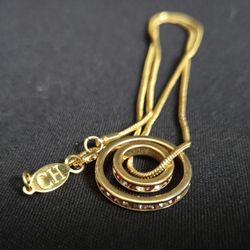 Carrolina Herrera (CH) 17" Snake Chain Necklace w Double Ring Pendant(.40&.75")