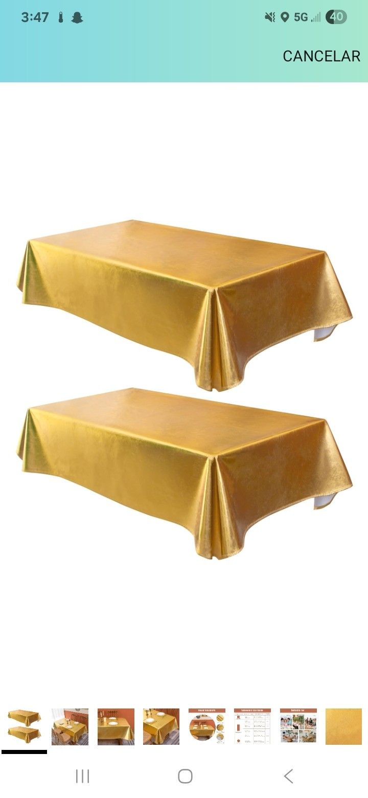 Tablecloth for Rectangle Table, 2 Pack, 60 x 102 Inch, Gold, Stain Resistant, Decorative Tablecloth for New Years, Holidays, Parties, Eve