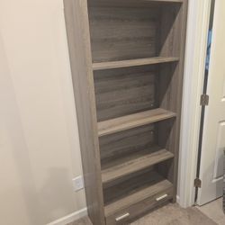 Grey Bookshelf with Pull Out Draw