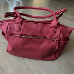 Red soft leather hand bag