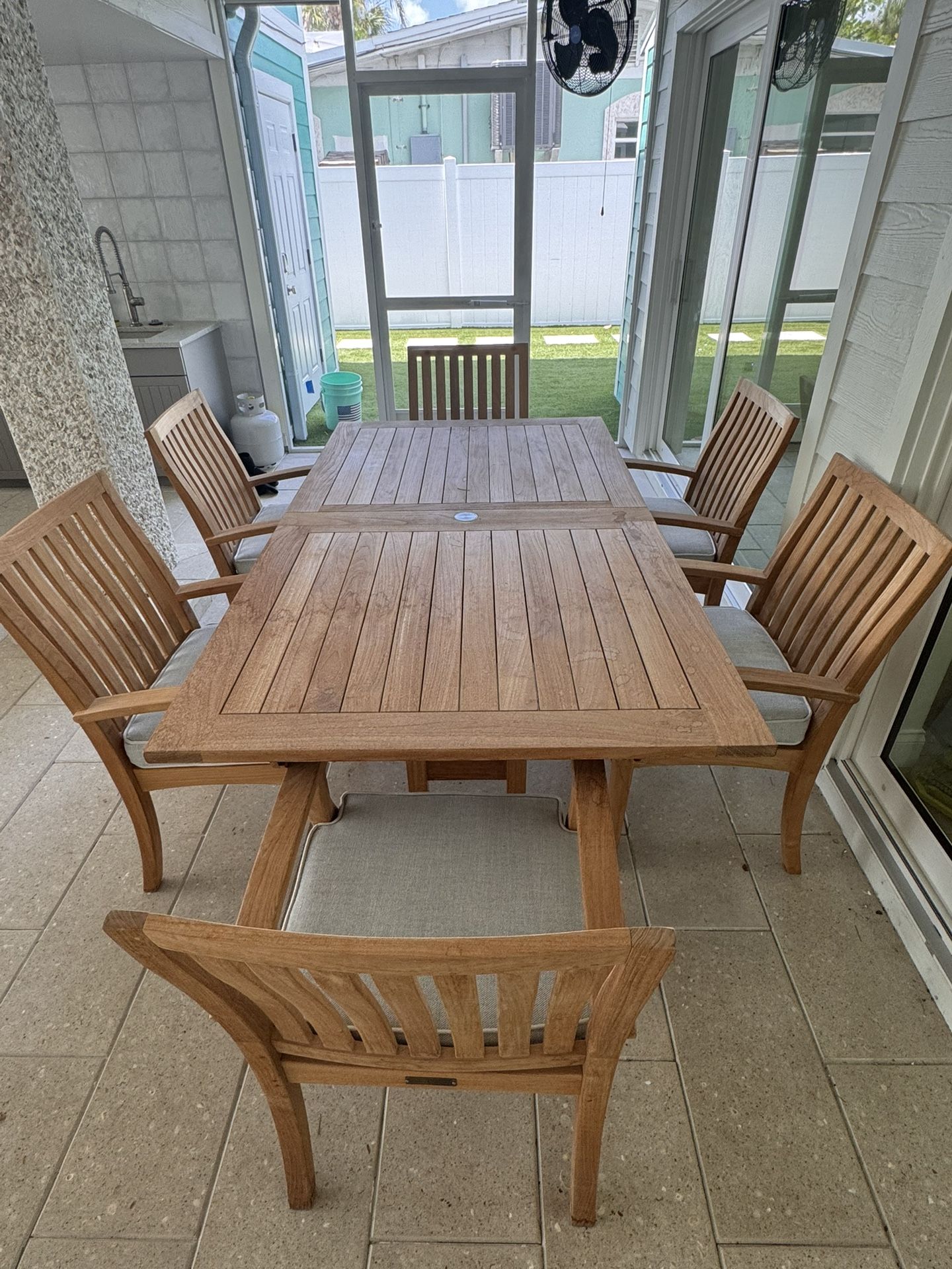 7 Piece Teak Outdoor Dining Table And Chairs