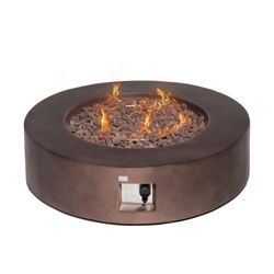 Outdoor Propane Fire Pit Coffee Table w Dark Bronze 40.5-inch Round Base Patio Heater, 50,000 BTU Stainless Steel Burner, Free Lava Rocks, Waterproof 