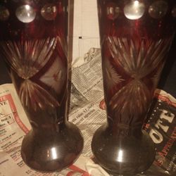 Antique Bohemian Red Crystal Vase