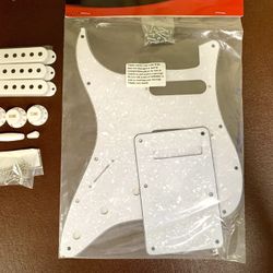 LEFT-HANDED NEW Never Used, Stratocaster SSS Electric Guitar White Pearl Shell Left-Handed PICKGUARD and BACK PLATE Plus 3 Pickups Covers, 3 Knobs , A
