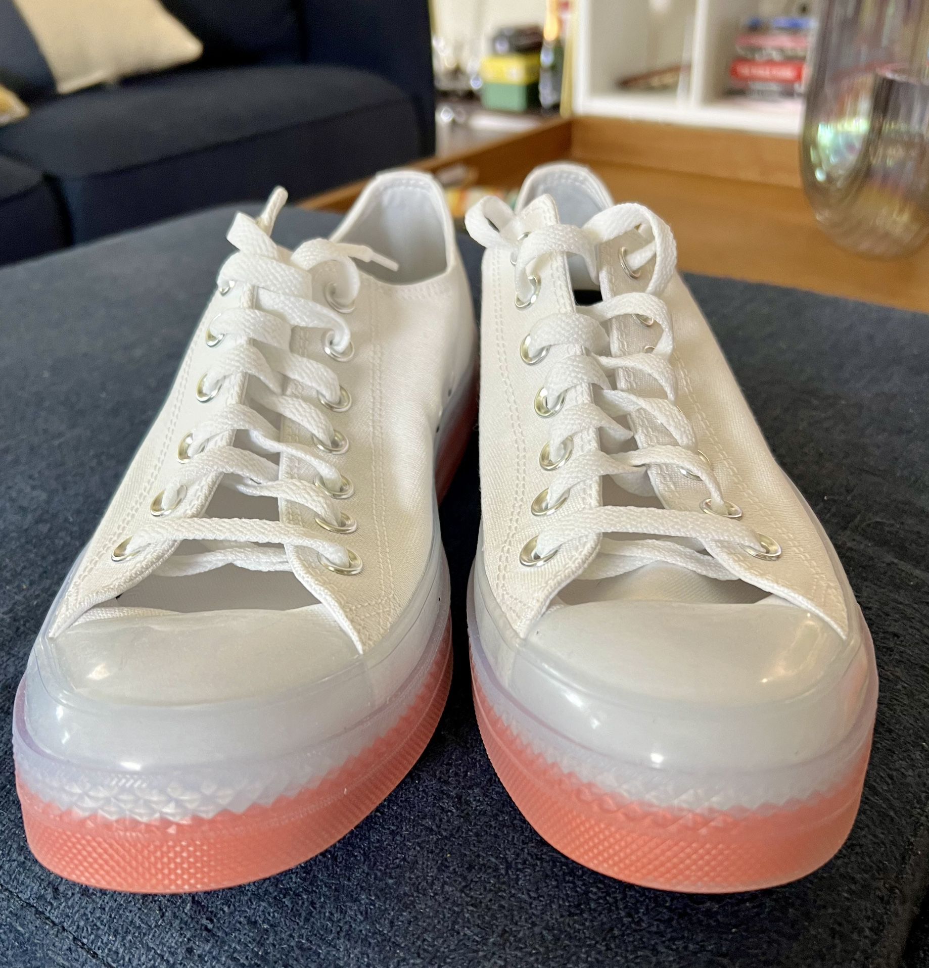 Size 10 - Converse All Star Low Top White (Red/Orange sole)