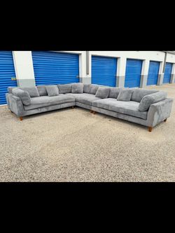 Gray Corduroy L-Shaped Sectional Sofa