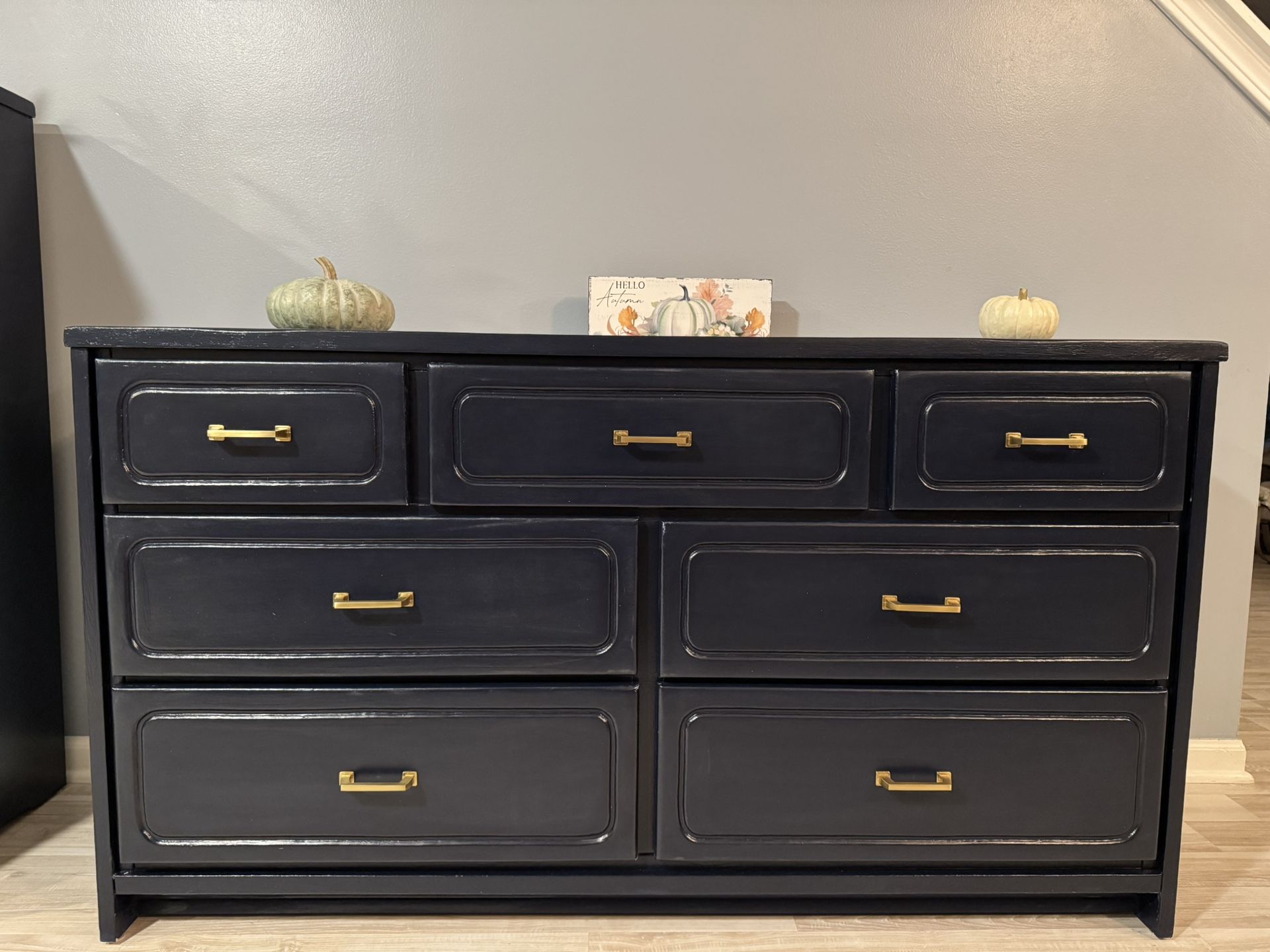 Modern Navy Blue Dresser Set – Solid Wood, Gold Handles – $599 (Set) / $349 Each
