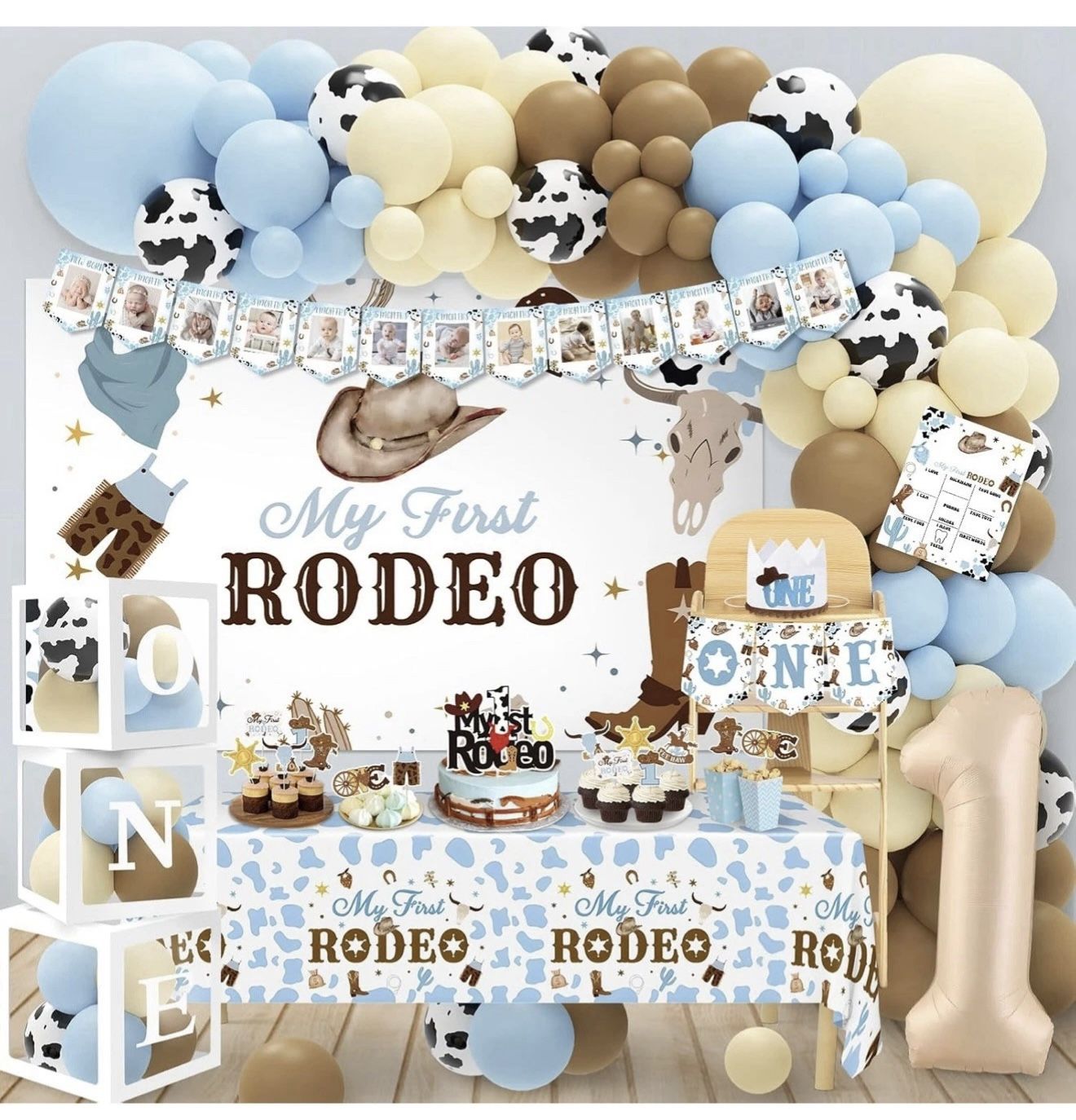 My First Rodeo Decorations Boy, Blue Western Cowboy First Party Supplies for ...