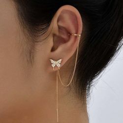 Brand New Trendy 14K Gold Plated Cubic Zirconia Butterfly Clip On Earrings