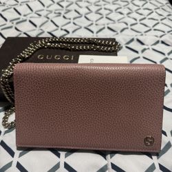 Gucci  Pink Leather Wallet On Chain