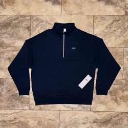 Alo Yoga Accolade 1/4 Zip Sweatshirt Pullover Navy Blue NWT Size Large