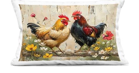 Stupell Industries Country Chic Floral Roosters Decorative Printed Throw Pillow Design by LSR Creative Studio, 14 x 7 x 20