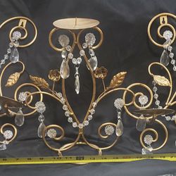 Elegant gold chandelier pillar candle sconces & matching candlestick 
