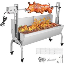 Rotisserie Grill Roaster with Back Cover Guard, 25W Motor Small Pig Lamb Rotisserie Roaster, 48.7 Inch Stainless Steel Charcoal Rotisserie Grill for C