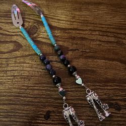 Silver Hair Clips With Beads And Jean Charms 