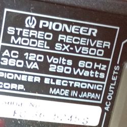 Vintage 1985 Pioneer Stereo Reciever Model SX-V500