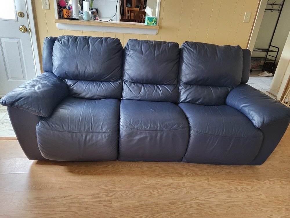 Blue Leather Sofa/recliner
