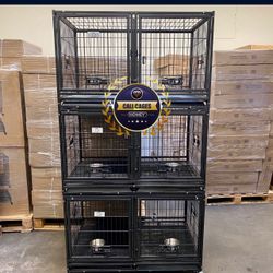 Triple Stacked Dog Pet Cage Kennel Size 43 With Divider Trays And Feeding Bowls New In Box 📦 