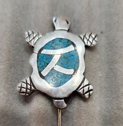 Silver and Turquoise Turtle Pin