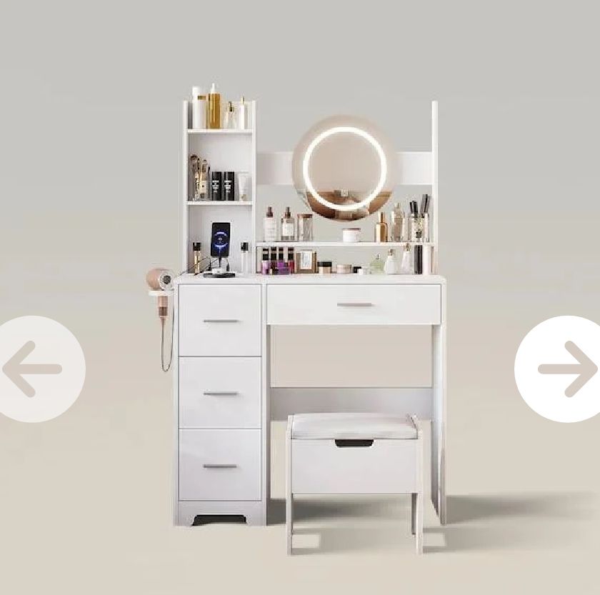 White Makeup Vanity: 3 Lighting Modes