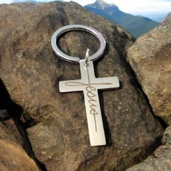 NEW Jesus Christian Cross Stainless Steel Keychain Purse Bag Charm Gift