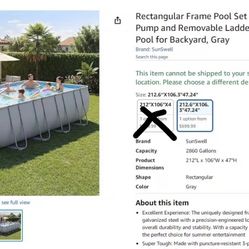 Rectangular Frame Pool Set with Sand Filter Pump and Removable Ladder, Large Swimming Pool for Backyard, Gray