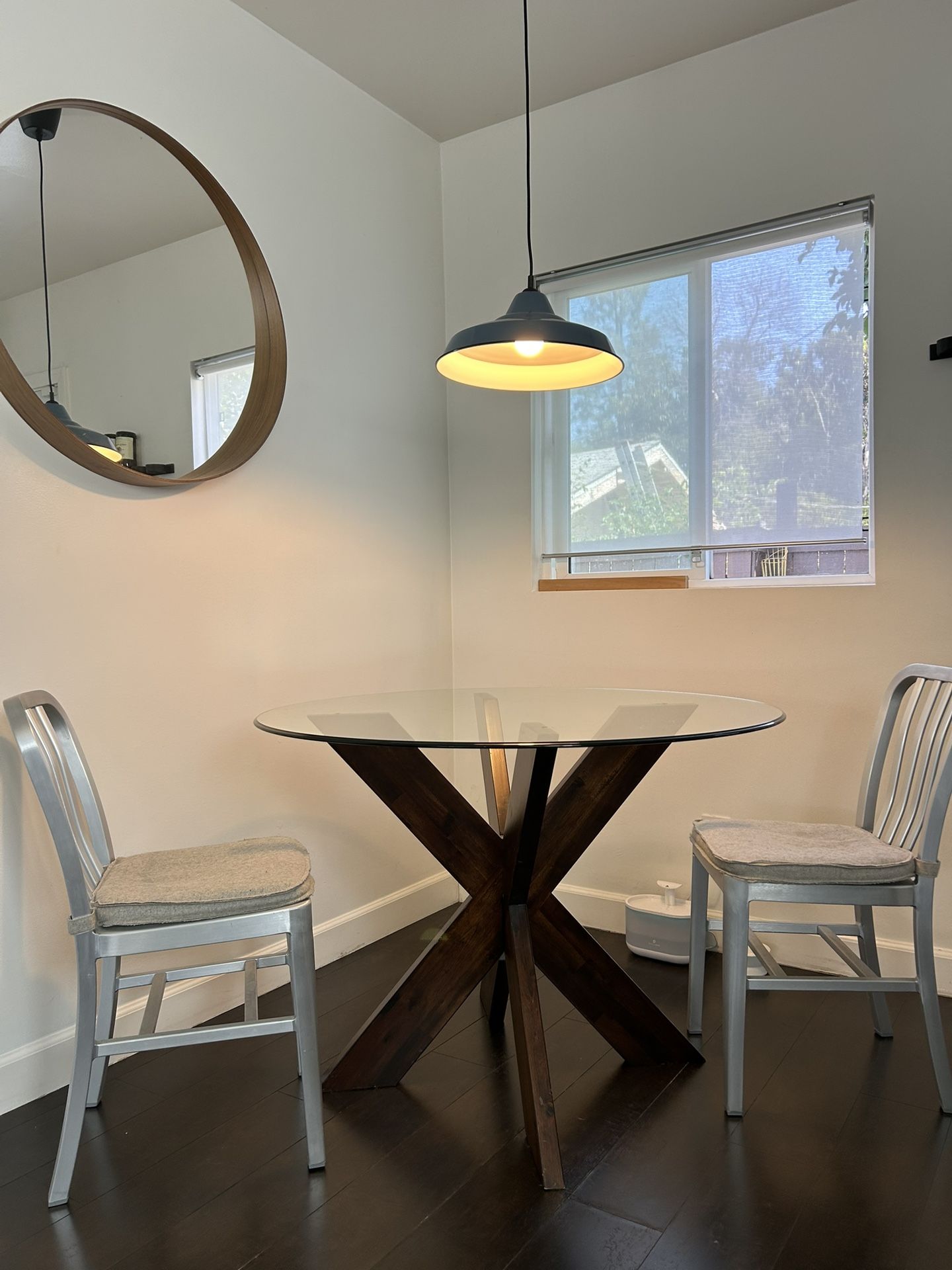 Glass Round Dining Table - Powell Adler X Base Dining Table - Espresso