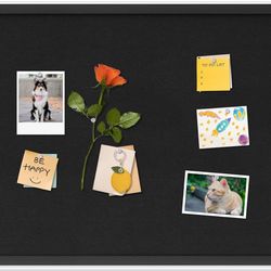 Cork Board with Linen Black,Bulletin Board 30"x20",Corkboards for Office Home School Message Board or Vision Board Decoration