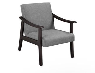 Accent Chair, Mid-Century Living Room Chair, Modern Linen Fabric Side Chair with High Back for Living Room/Office/Bedroom, Minimalist, Dark Gray
