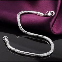 Solid 925 Sterling Silver 3M Snake chain Pretty Bracelet Women's Jewelry [7.7" Long]