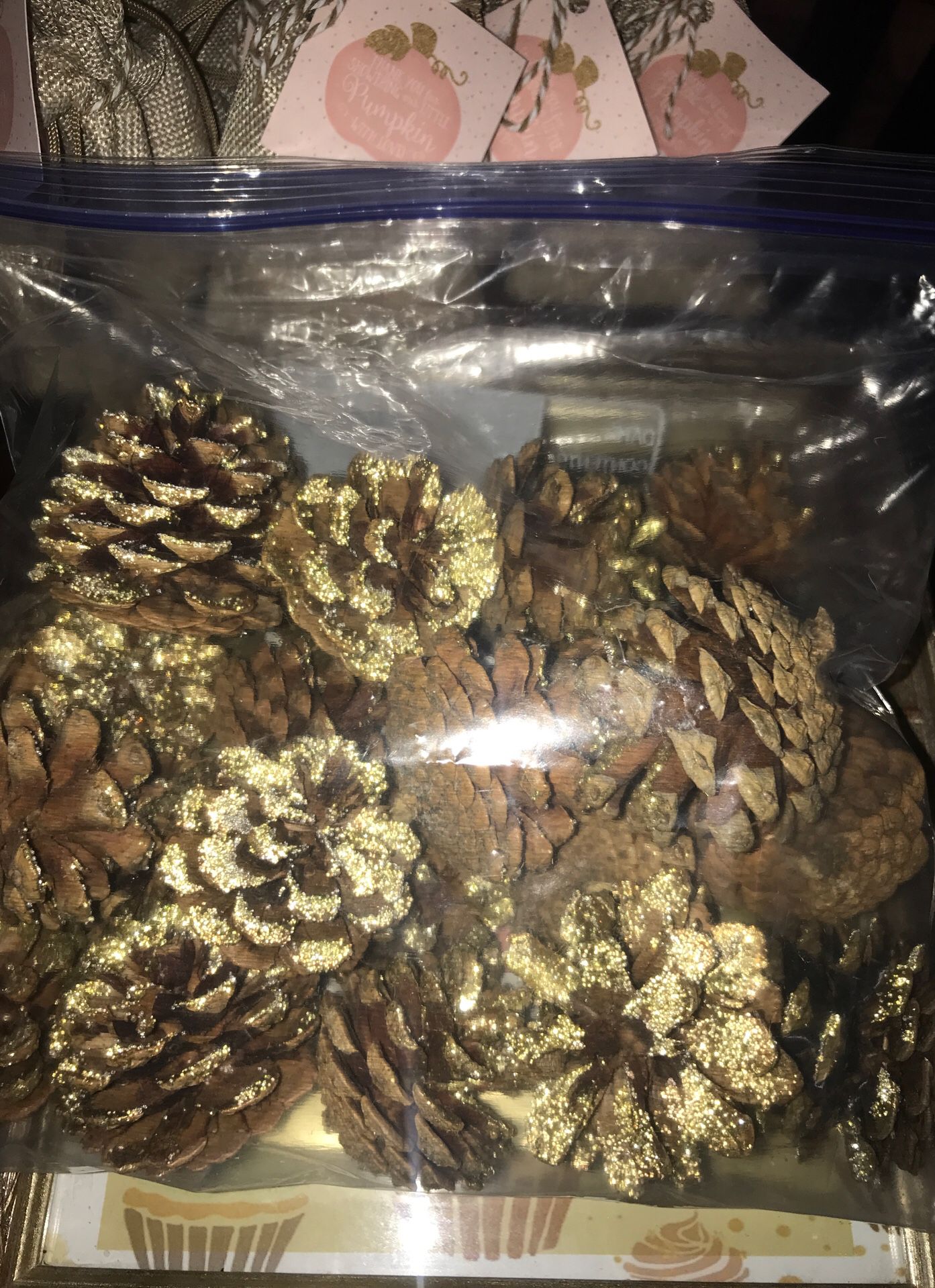 Glittered pine cones
