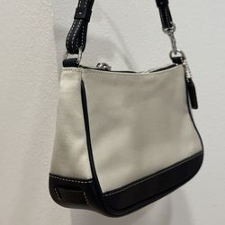 COACH 7769 Black Leather/Cream Canvas Handbag