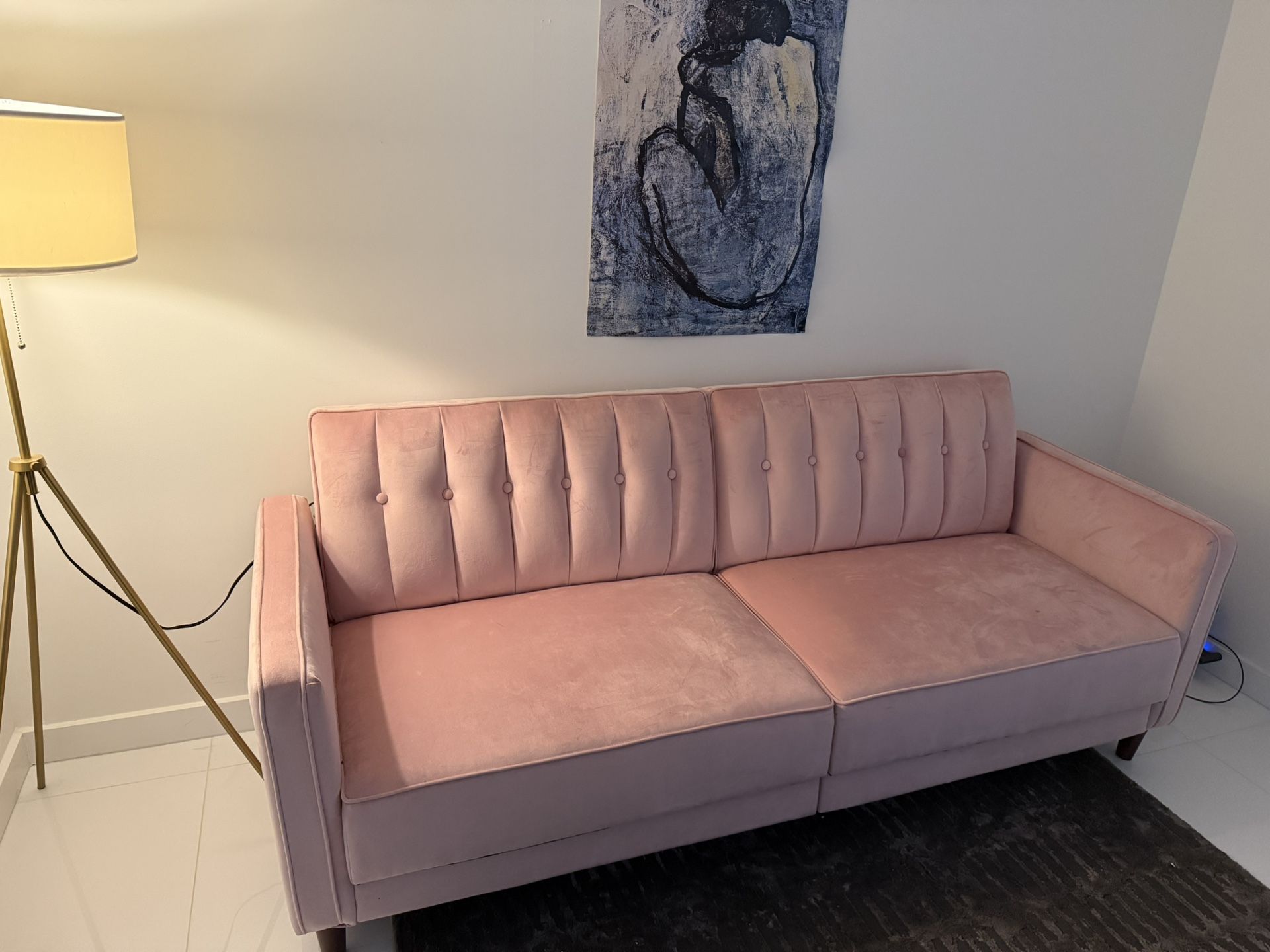 Pink Velvet Tufted Futon