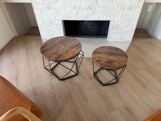 Brand new Set of 2 Round Wood and Metal Coffee Tables