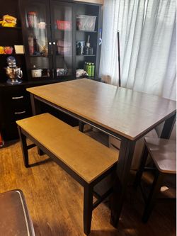 Counter height dining table solid wood with storage bench