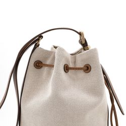 canvas and leather, bucket bag, single - shoulder/cross - body bag, women's style, beige combined with brandy color(48)54