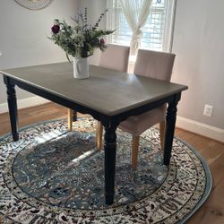 Wood Farm Table + 2 Upholstered Chairs