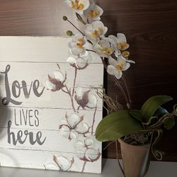 Artificial Orchid Vase In Metal Stand