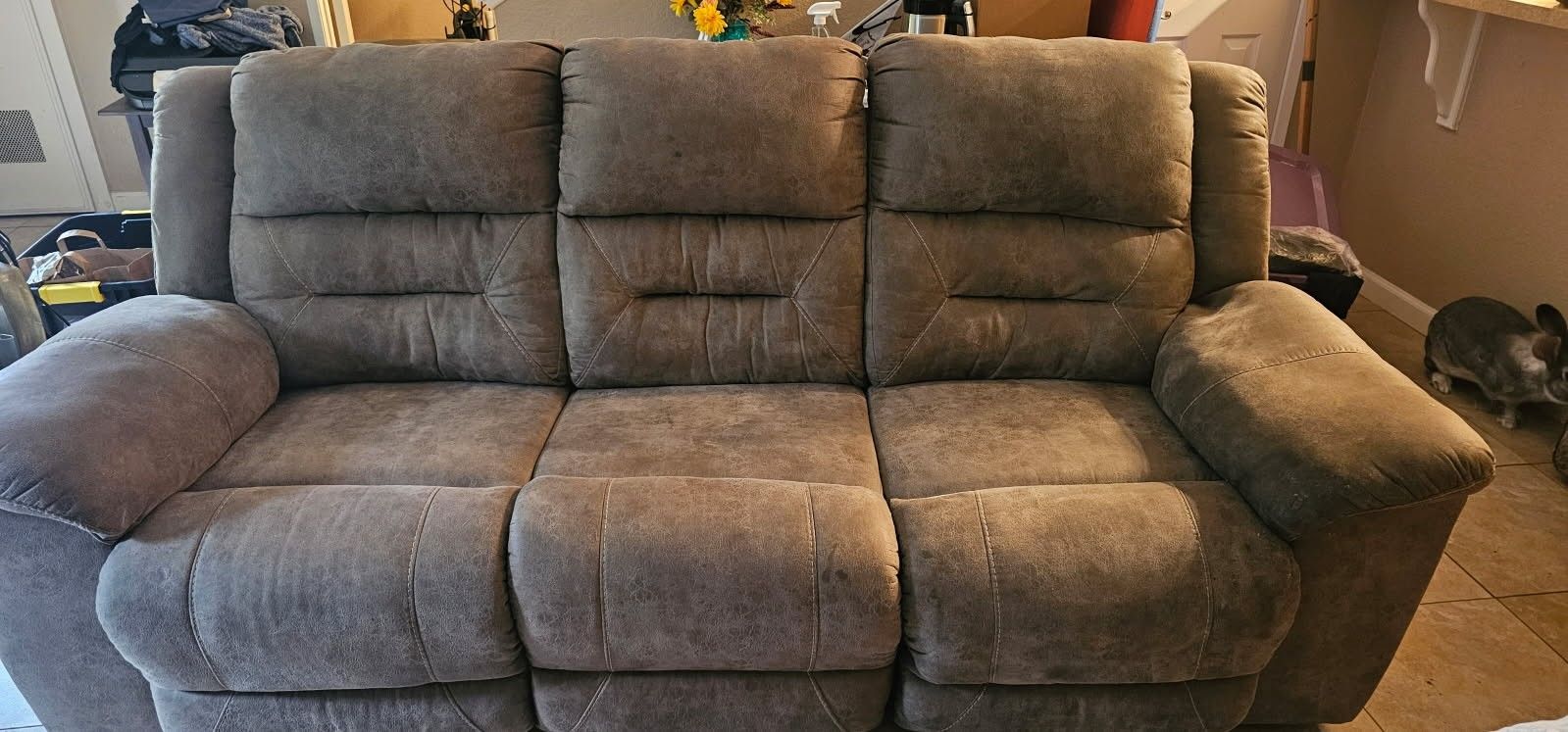 Large Brown Recliner Leather Couch