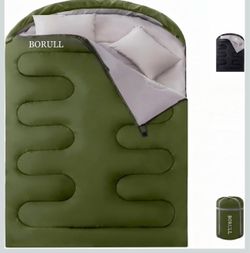 Double Sleeping Bags Queen Size for Adults Camping with 2 Pillows Converts double to 2 singles,92"x63",hooded,For couples&family of 3,Packs 22”x14”,3-