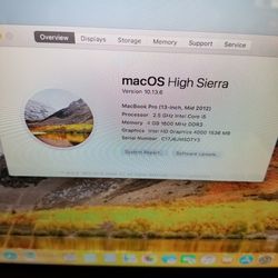 2012 Apple MacBook Pro 13.3" i5 2.5GHz 4GB RAM 120GB SSD SuperDrive Webcam WiFi macOS Catalina