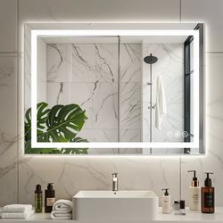 LED Mirror- 36 x 28 LED Touch Button Bathroom Vanity Mirror, Switchable Color LED with Defogger 36x28