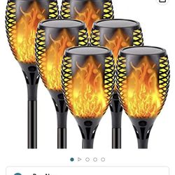 Upgraded 6-Pack Super Larger Size Solar Flame Torch】 Extra-Bright Solar Lights Outdoor Decorative with Flickering Flame, Solar Outdoor Lights for Gard