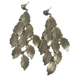 Vintage Gold Tone Leaf Cascade Chandelier Earrings 4” Bold Boho Statement