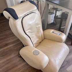 Beige Leather Reclining Massage Chair With Cupholder - 8 Different Adjustable Settings 
