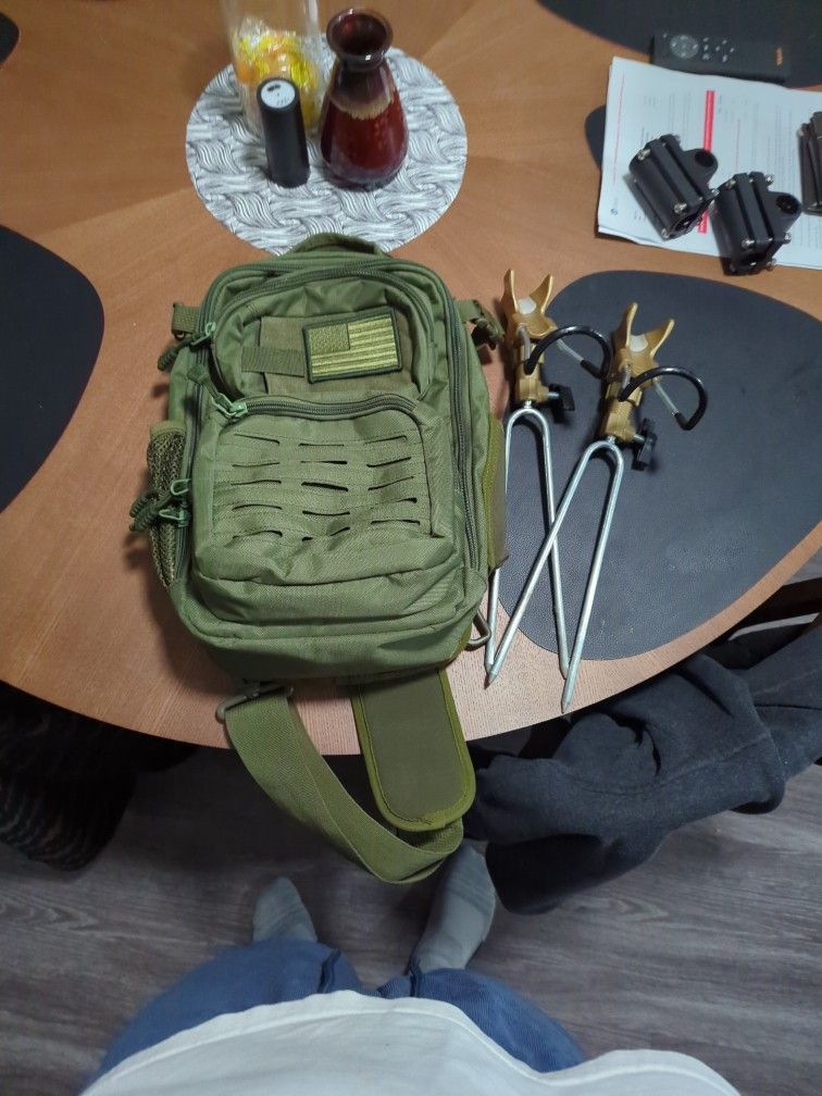 Fishing Backpack And Two Pole Holders