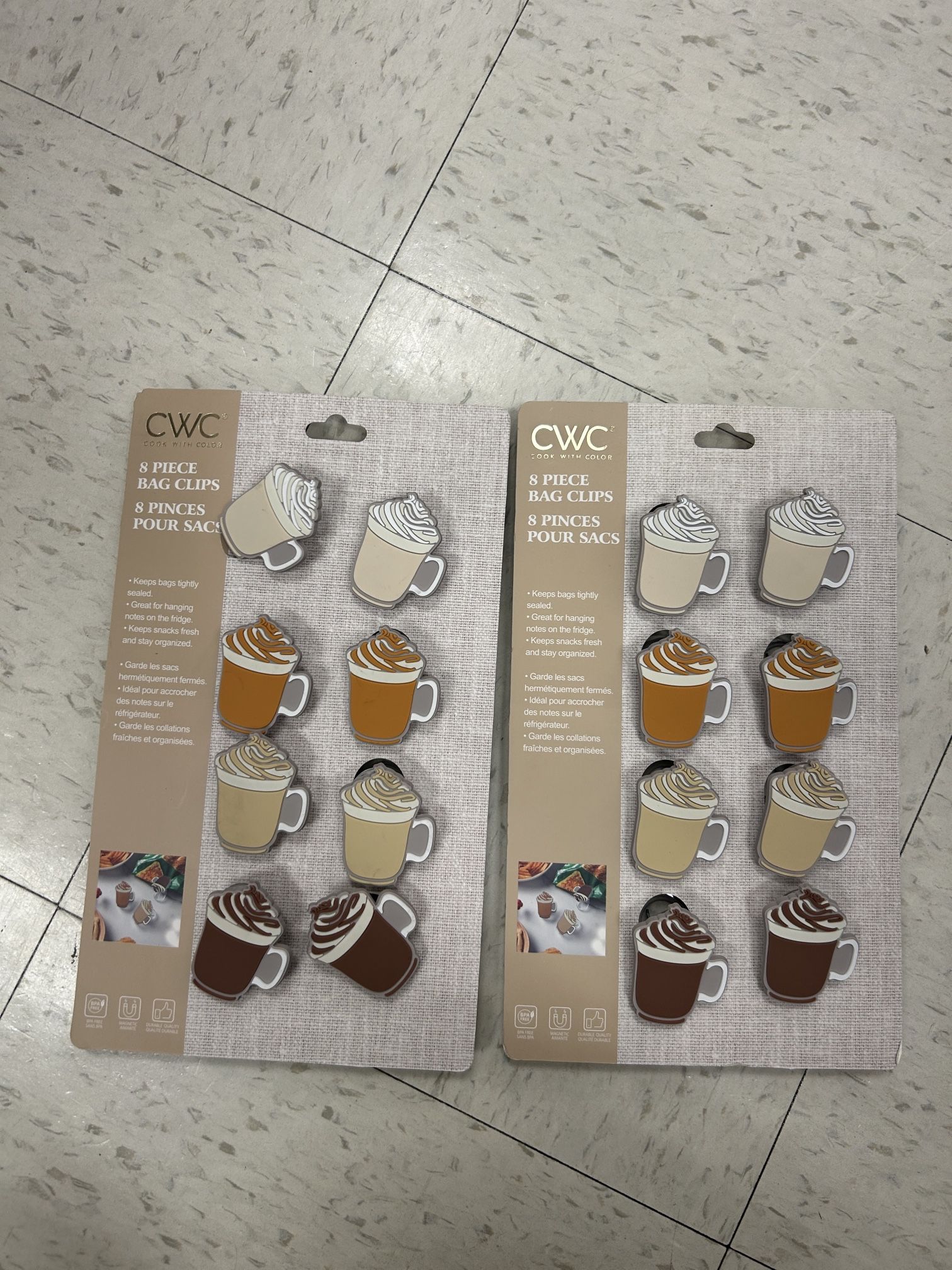 NWT Coffee-Themed Bag Clips - Set of 16